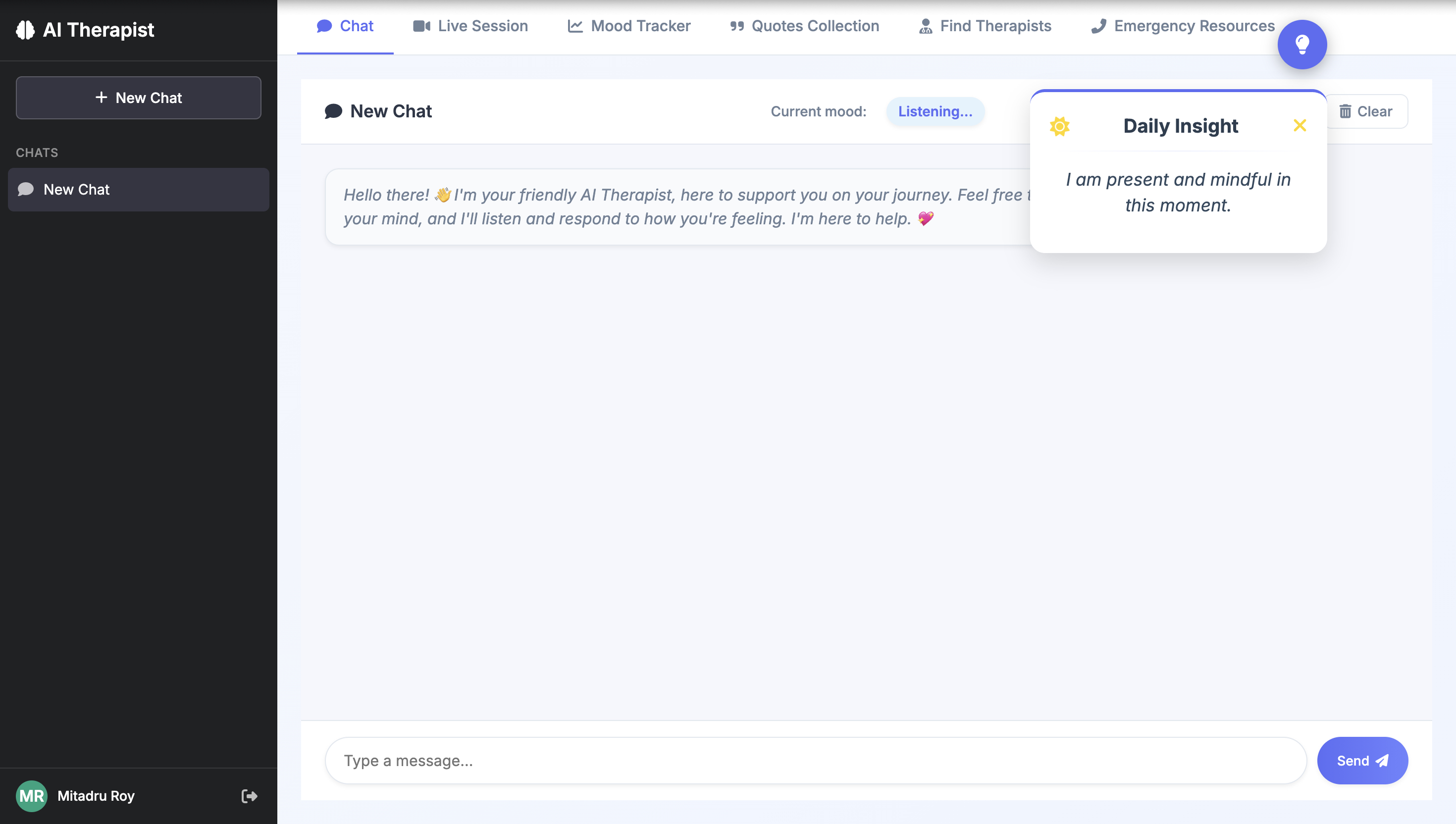 AI therapy chat interface
